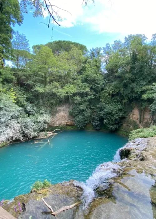 View from above the Cascata del Diborrato into the lagoon below.